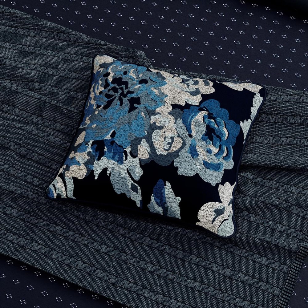 Imara Floral Cushion by Bedeck of Belfast in Navy Blue